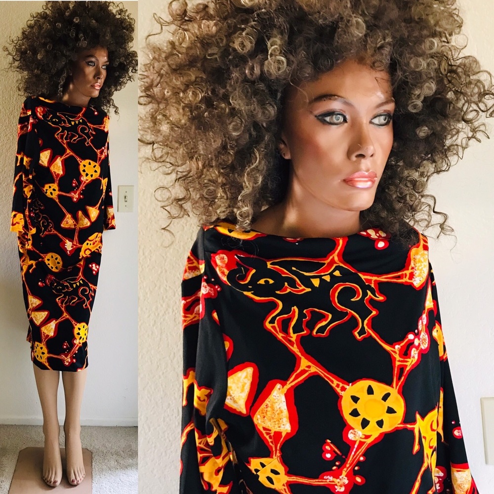 DANIELLE CALIFORNIA Vintage Status Print Dress L